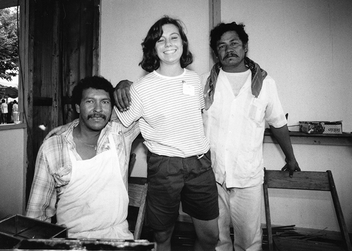 Jen Page with two wood carvers from New Mexico at the 1992 Folklife Festival. Photo courtesy of Jen Page