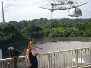 CEPS post-doctoral fellow, Jennifer Wattins, in front of the Arecibo Telescope